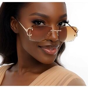 Sunglasses Brown Gradient Lens Women Ladys Street Wear Trendy Round Classic New